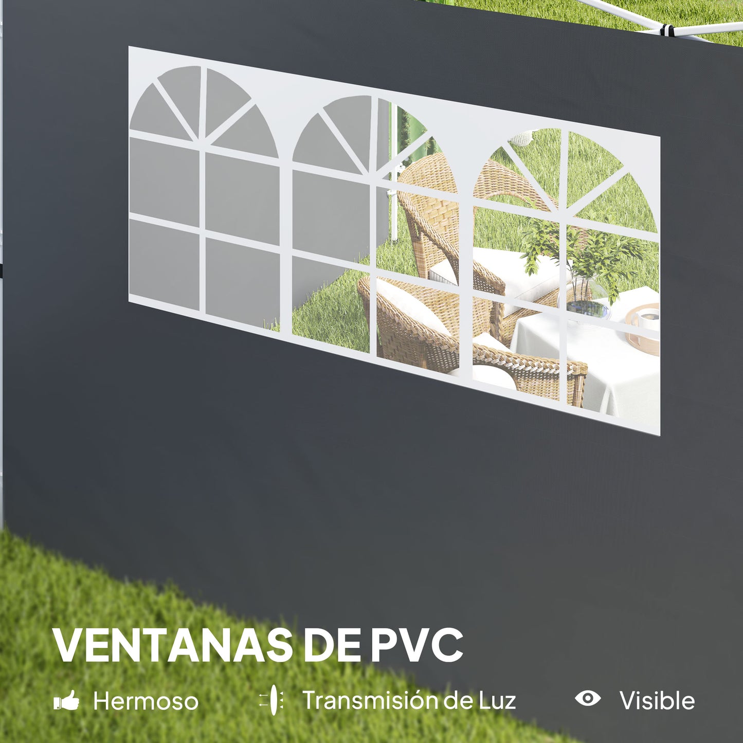 Outsunny Paredes Laterales Para Carpa De 2 Paneles 300x200 Cm Con Ventana Gris_5