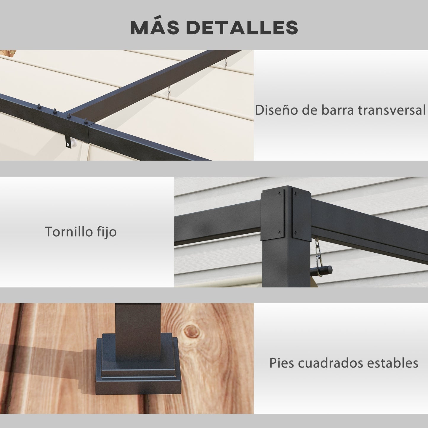 Outsunny Pérgola 3x2 M Cenador Jardín Con Techo Retráctil Poliéster Para Fiestas_5