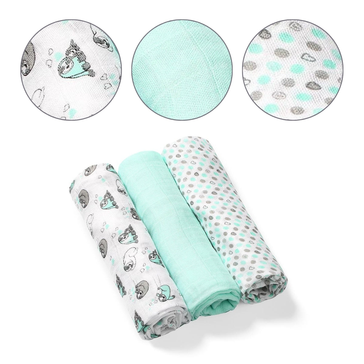 Pack 3 Muselinas Bambú Organico 70x70 Cm Mint