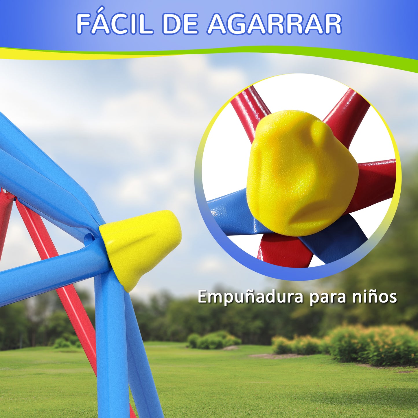 Outsunny Cúpula De Escalada Para Niños De 3-8 Años Ø183x90 Cm Rojo Y Azul_5