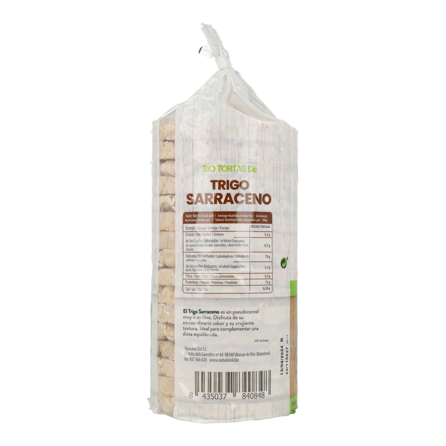 Pack 2x Tortitas de trigo sarraceno bio sin gluten Sol Natural 100 g