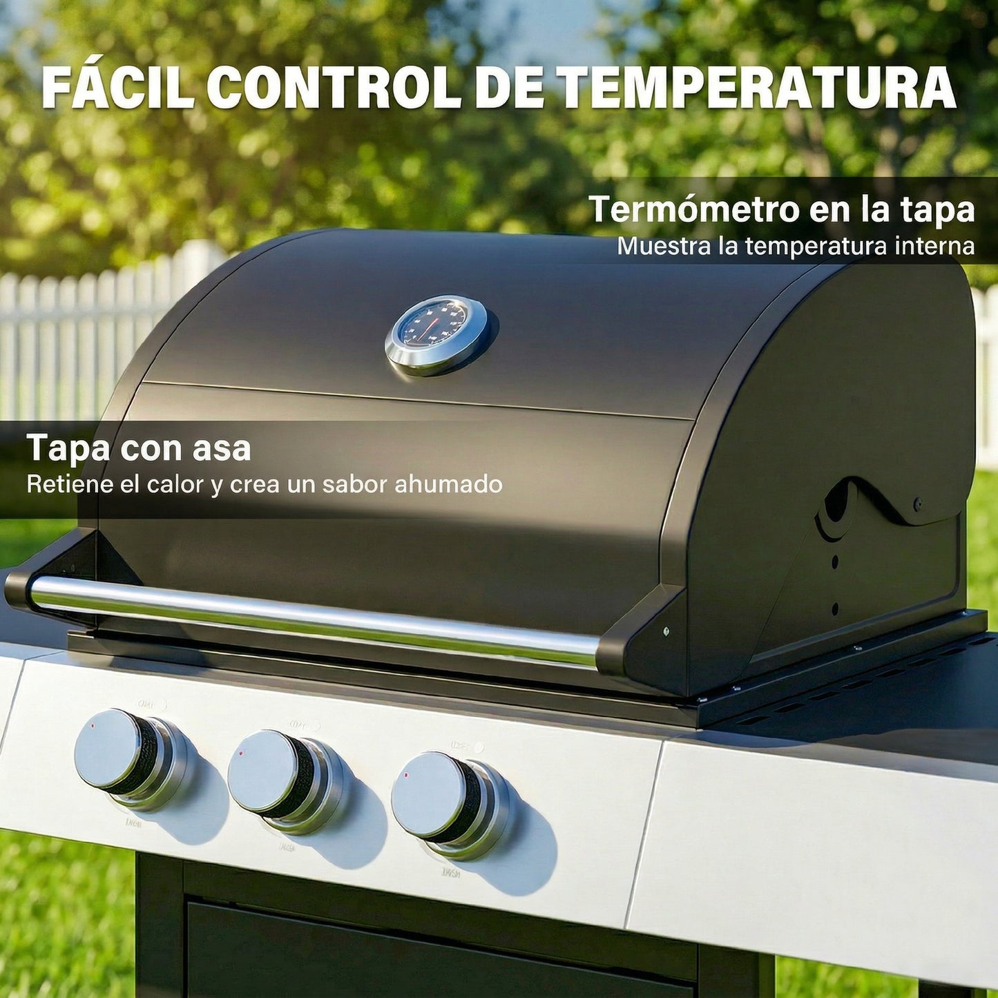 Outsunny Barbacoa De Gas Con 3 Quemadores 8,1 Kw Termómetro Mesas Laterales_5