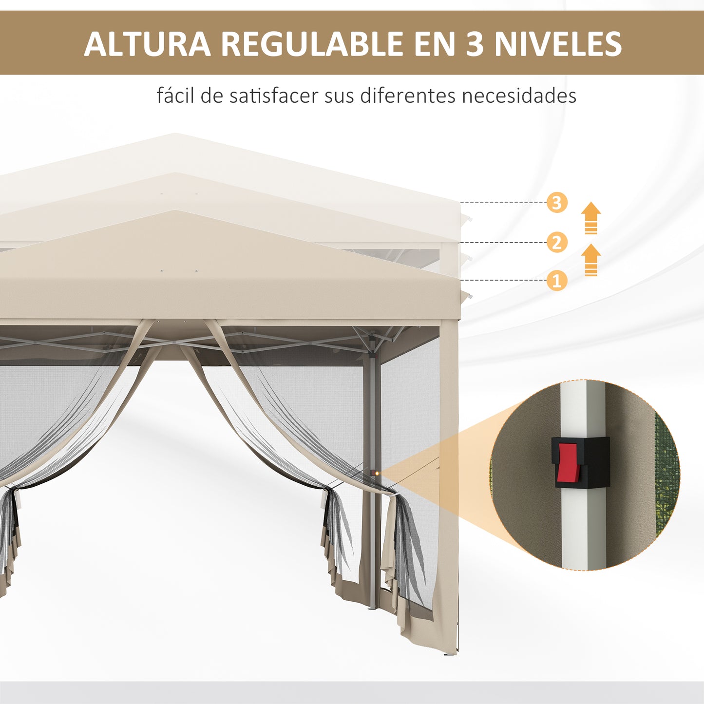 Outsunny Carpa Plegable 3x3 M Con Mosquiteras Anti-uv Marco De Acero Beige_5