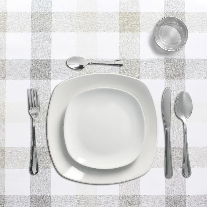 Mantel Hule Rectangular Cuadros Beis. Impermeable Antimanchas Pvc 140 Cm. X 20 Metros. Rollo Recortable. Interior Y Exterior