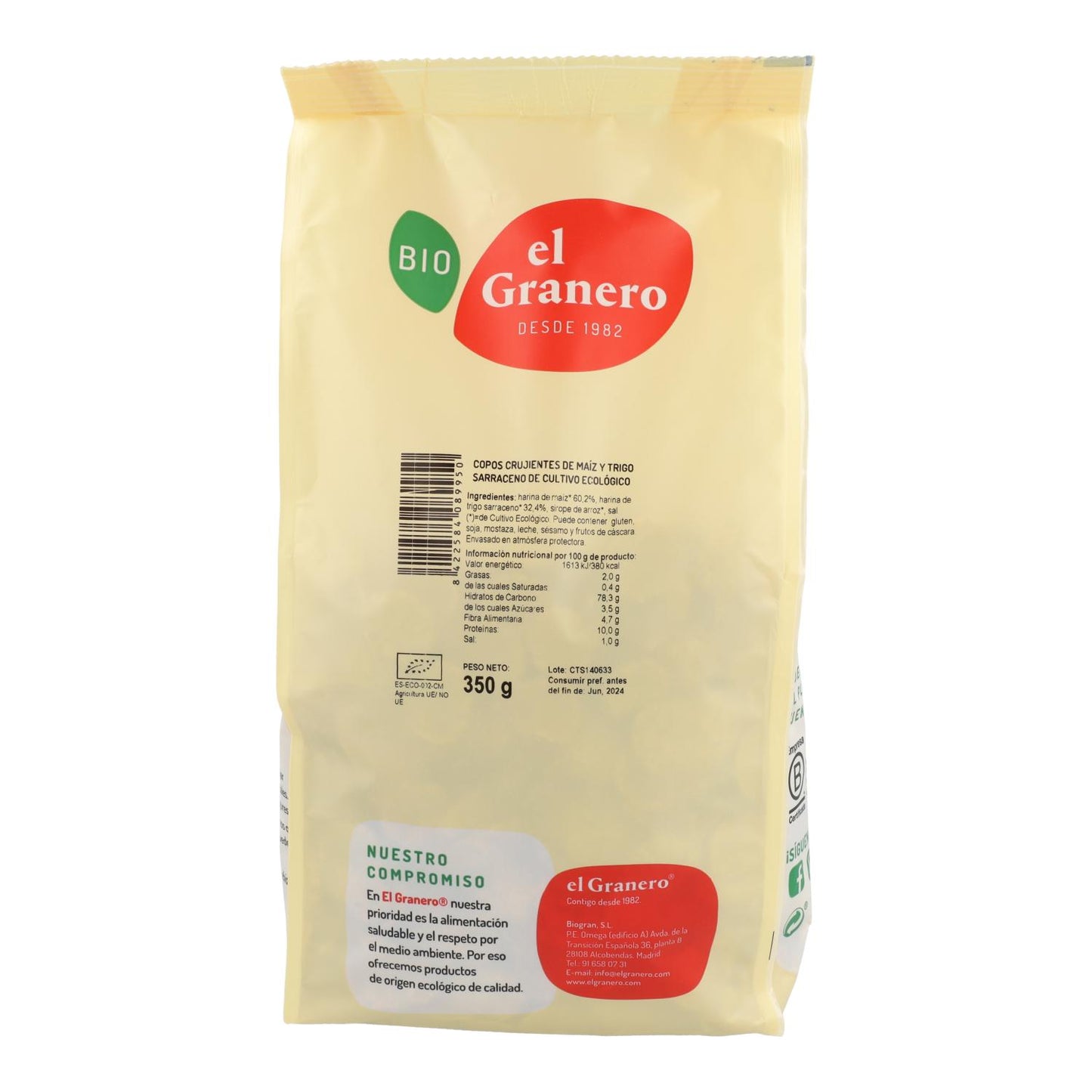 Copos Crujientes de Maíz y Trigo Sarraceno Bio, 350 g El Granero