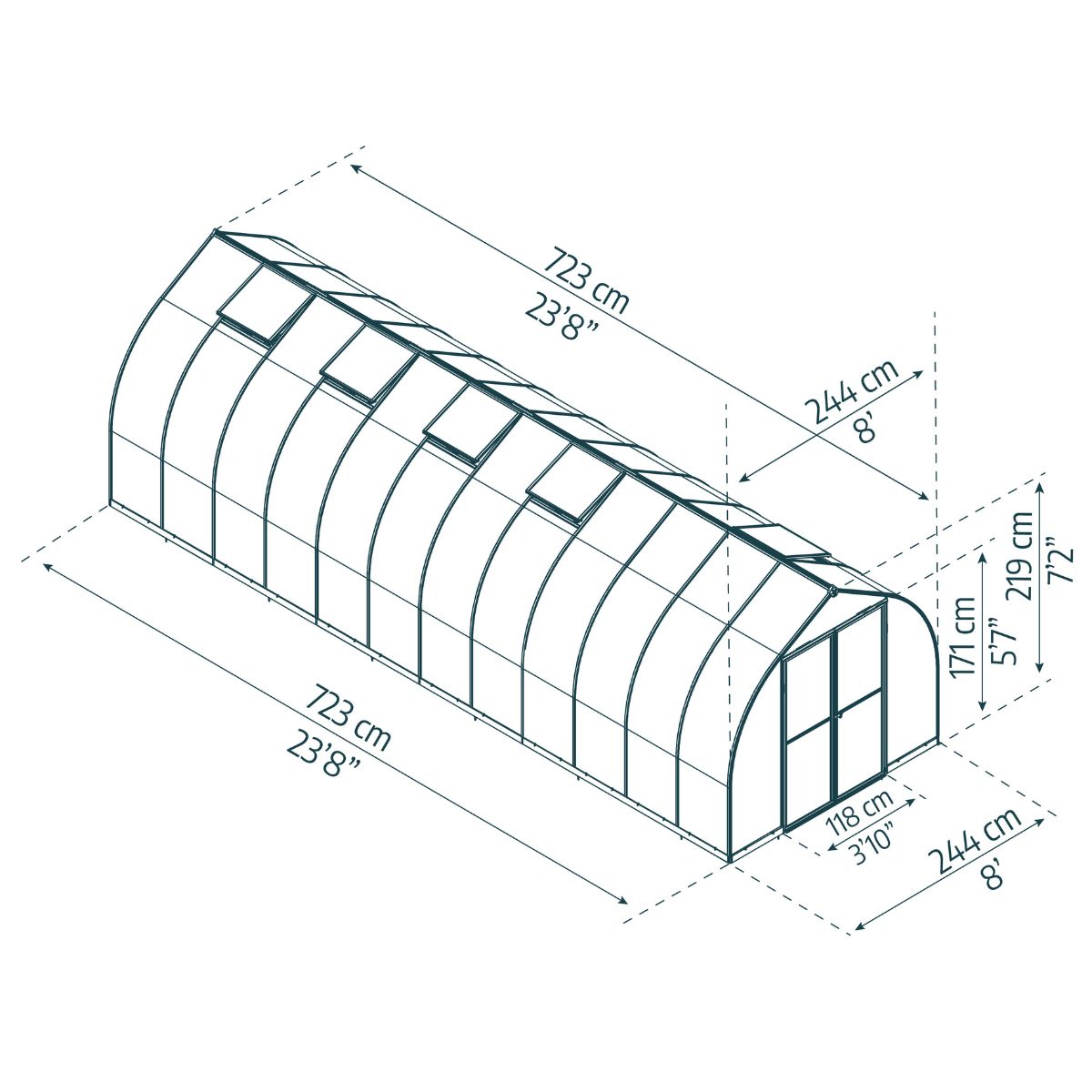 Canopia Bella Invernadero De Jardín Policarbonato 724X244X219 cm Plata Difusa