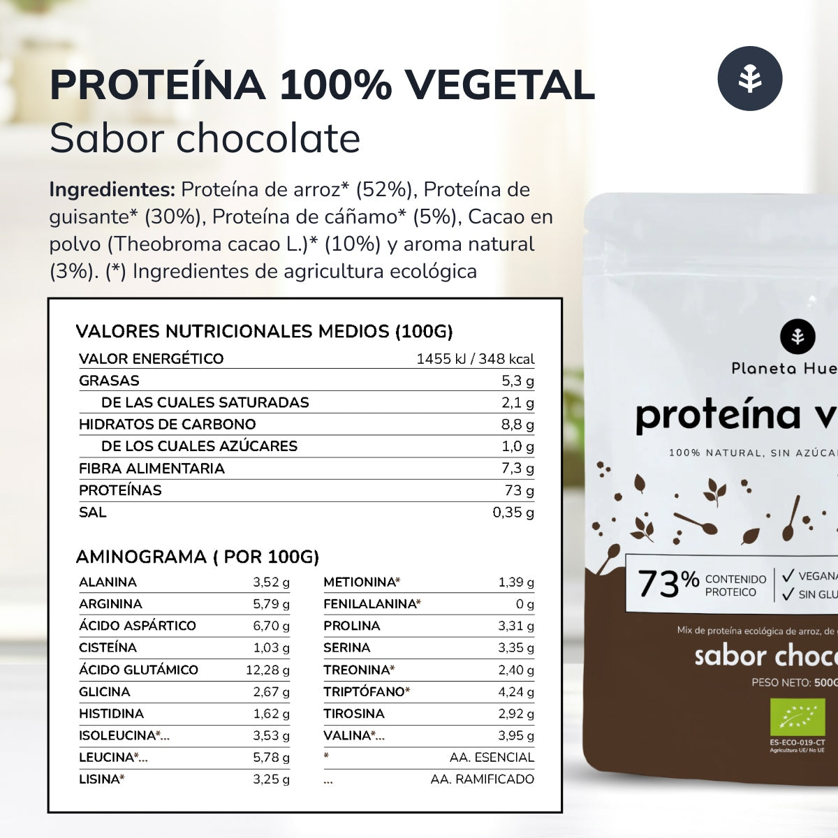 Proteína vegetal ECO 73% chocolate Planeta Huerto  1Kg