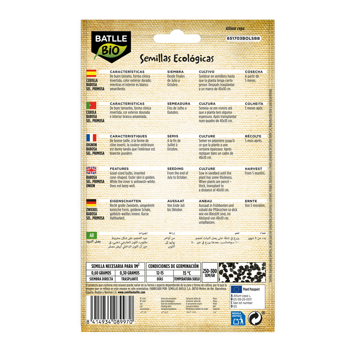 Semillas de Cebolla Babosa selec. primosa ecológicas Batlle