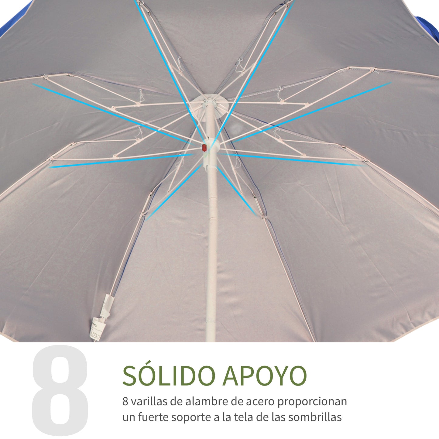 Outsunny Sombrilla De Playa Grande Ø160 Cm Protección Uv Impermeable Azul_5