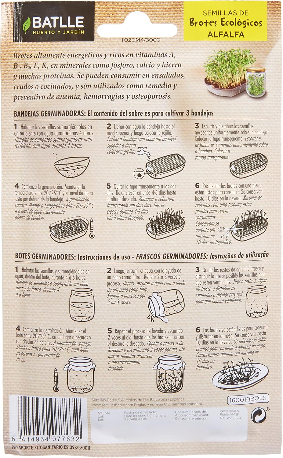 Semillas de Alfalfa ecológicas para germinados Batlle