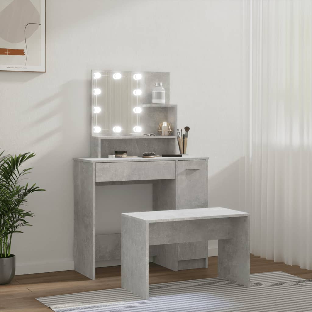Juego De Tocador Con Led Madera Contrachapada Gris Hormigón_3