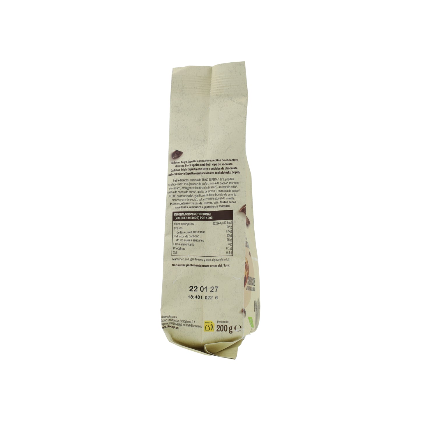Galleta cookies trigo espelta chips chocolate Biocop 200g