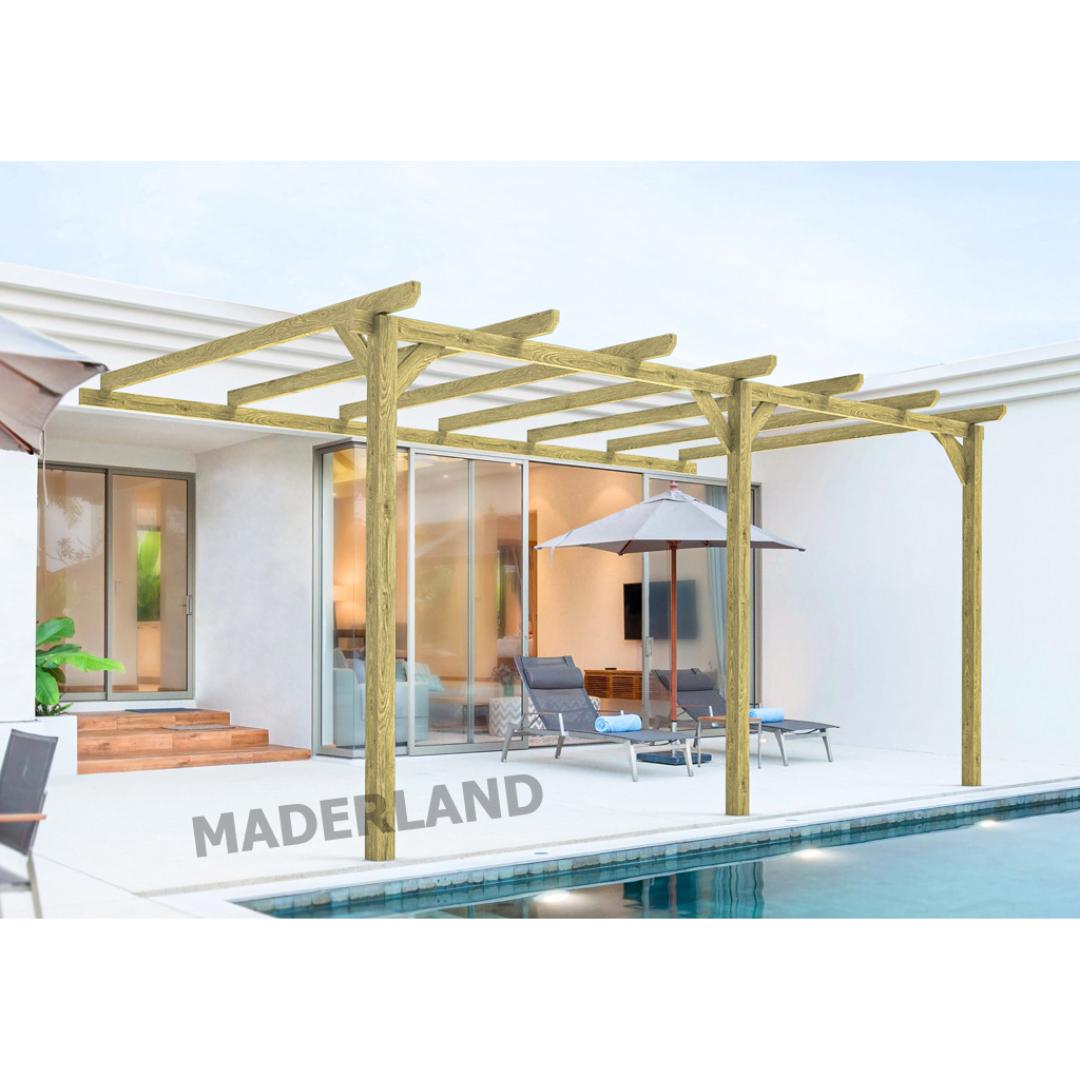 Pérgola adosada de madera maciza Oviedo Maderland 420x420 cm