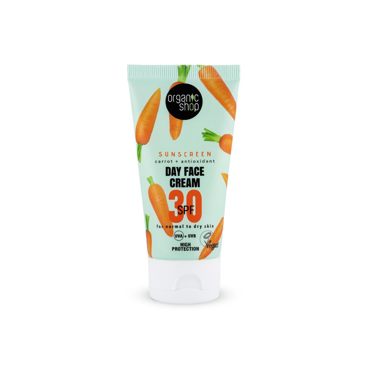 Crema de día facial con protección solar zanahoria + antioxidantes SPF 30, 50 ml