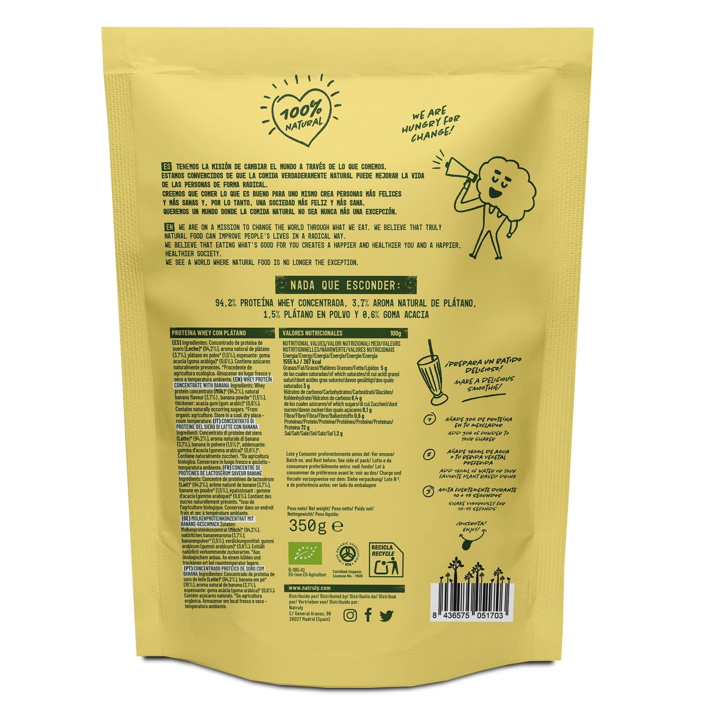 Proteína Whey Plátano Natruly 350 g