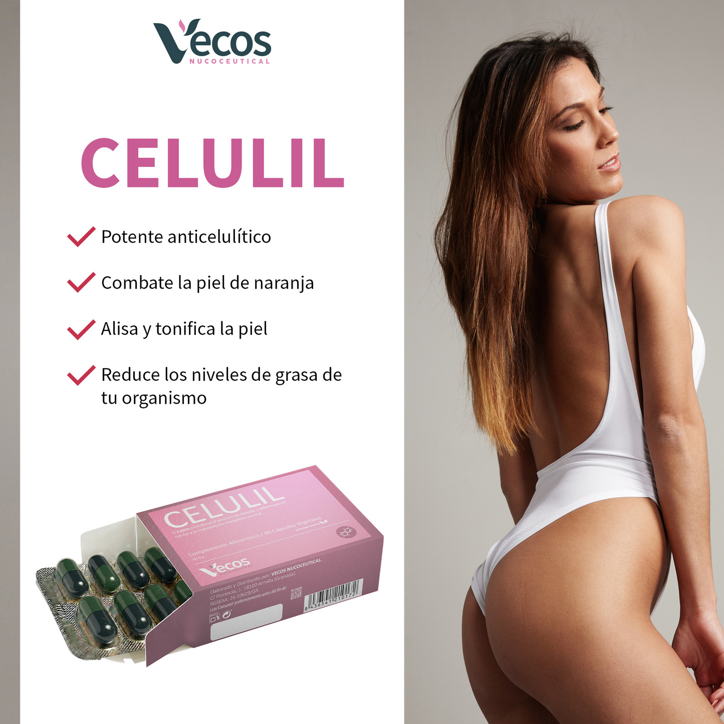 Celulil Vecos 90 Cápsulas | Celulitis Y Retención De Líquidos | Piña, Centella Y Cola De Caballo_3