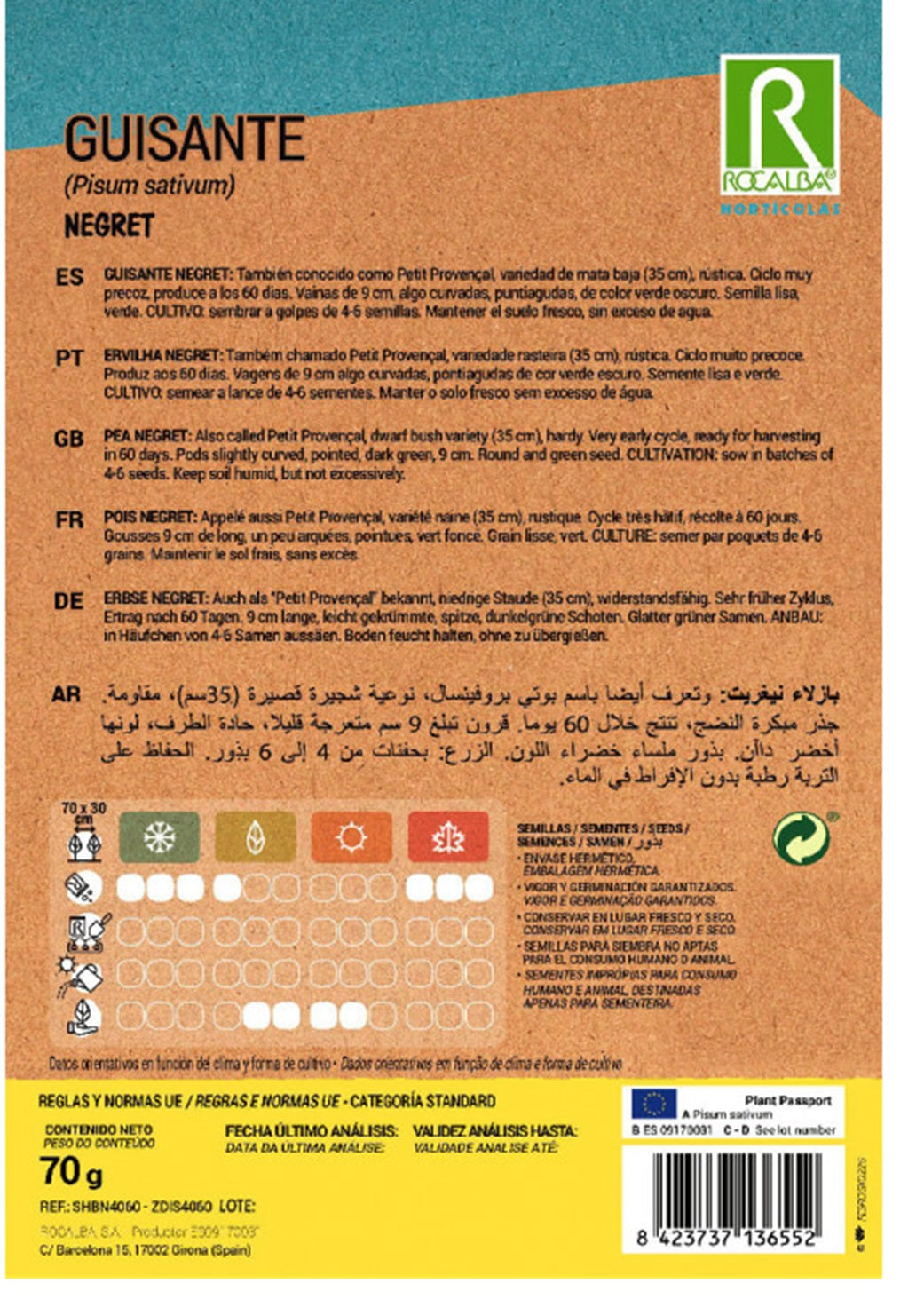 Semillas Guisante Negret 70g
