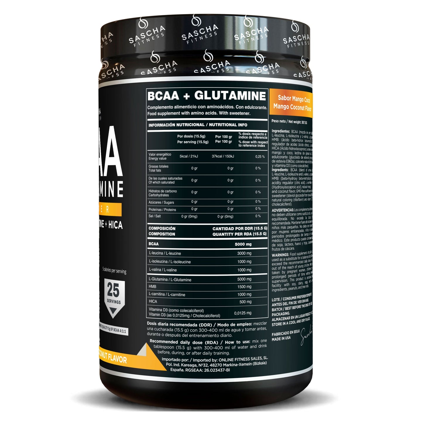 Bcaa + Glutamina Sabor Mango Coco - Sascha Fitness España