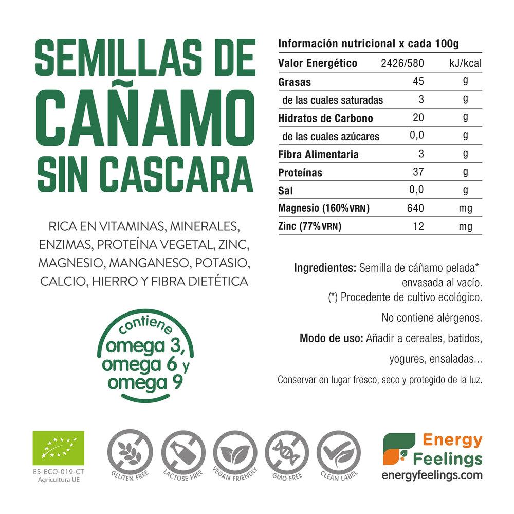 Semillas de cáñamo sin cáscara BIO (al vacío) Energy Feelings 500 g