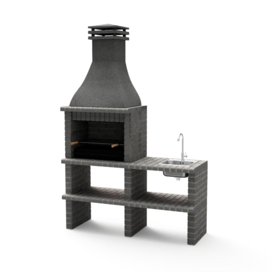 Barbacoa Khiva Plus negro con bancada y fregadero, Movelar