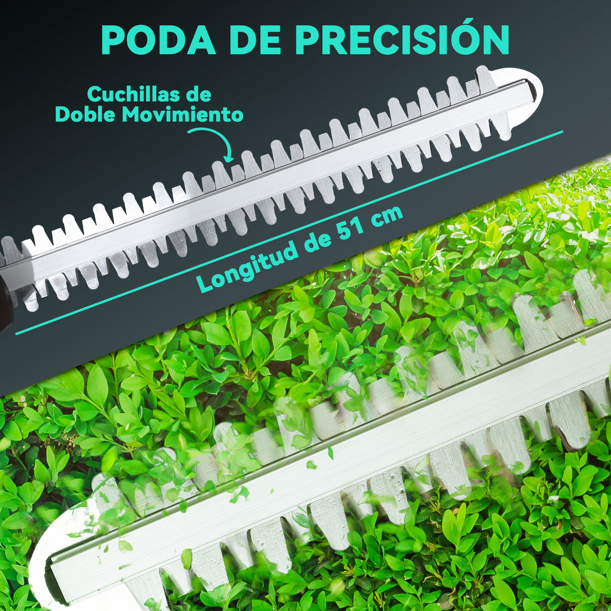 Outsunny Cortasetos Eléctrico Con 2 Baterías De 4000mah Y Cuchilla De 51 Cm Azul_5