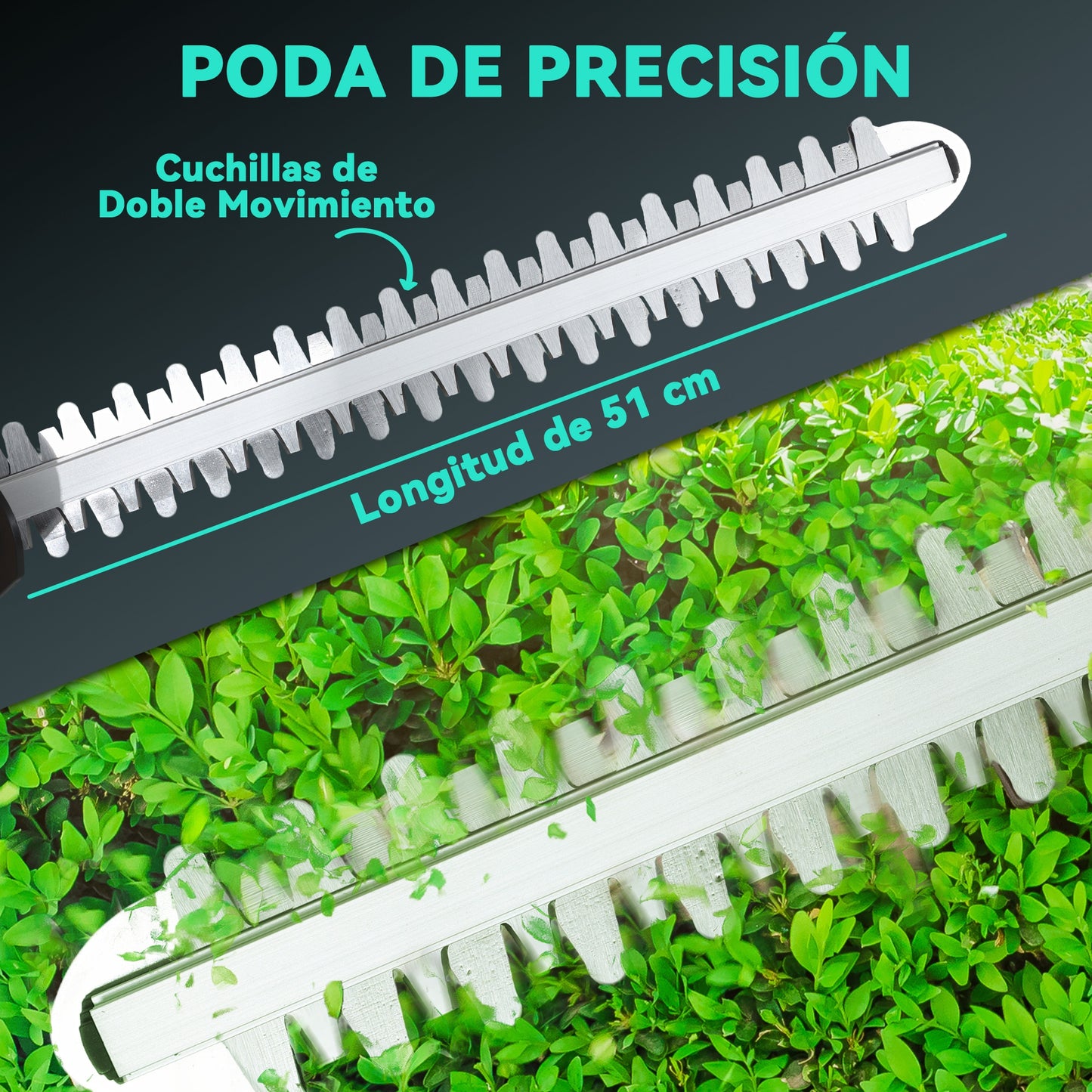 Outsunny Cortasetos Eléctrico Con 2 Baterías De 4000mah Y Cuchilla De 51 Cm Azul_5