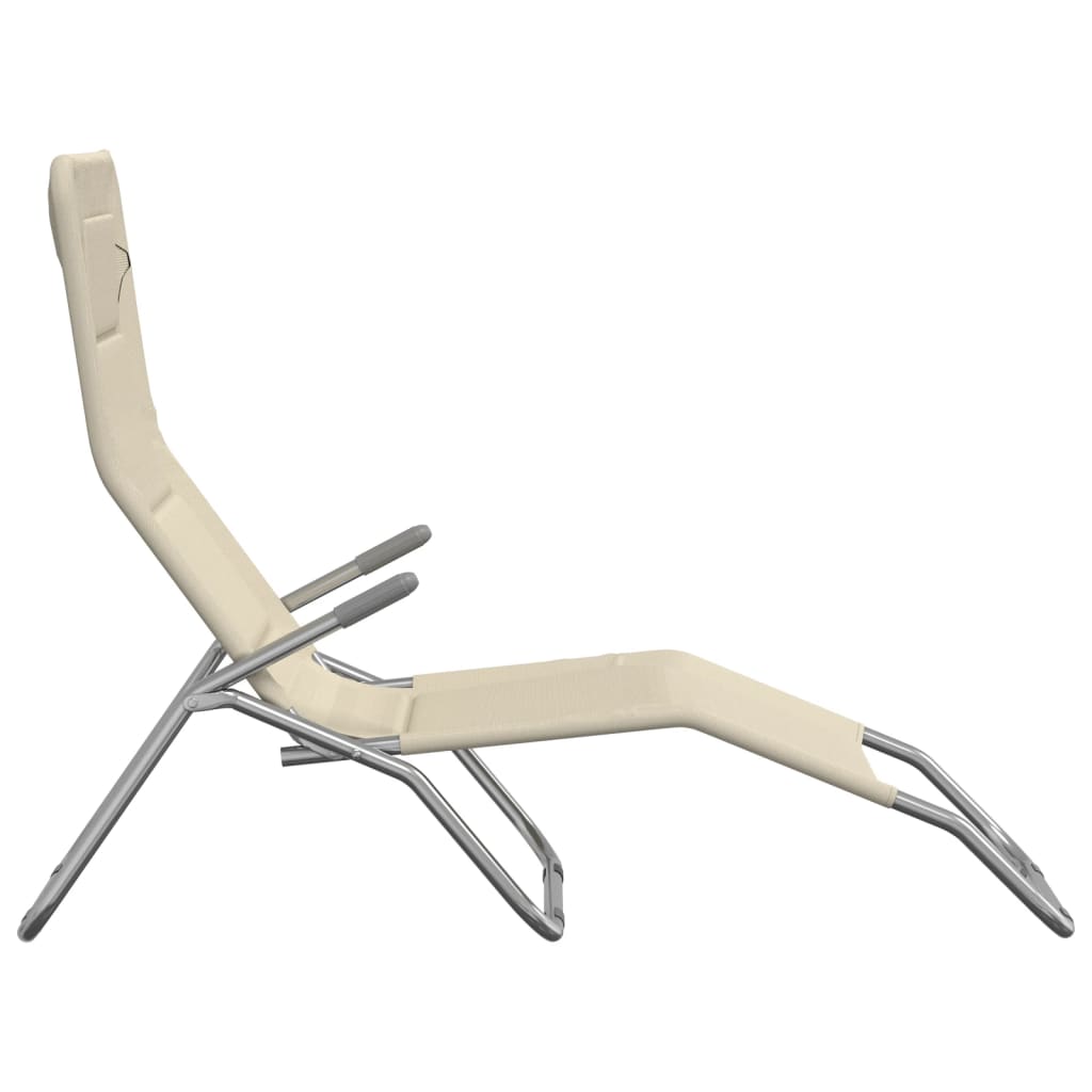 Tumbona Plegable 2 Uds Textilene Acero Con Recubrimiento Crema_4