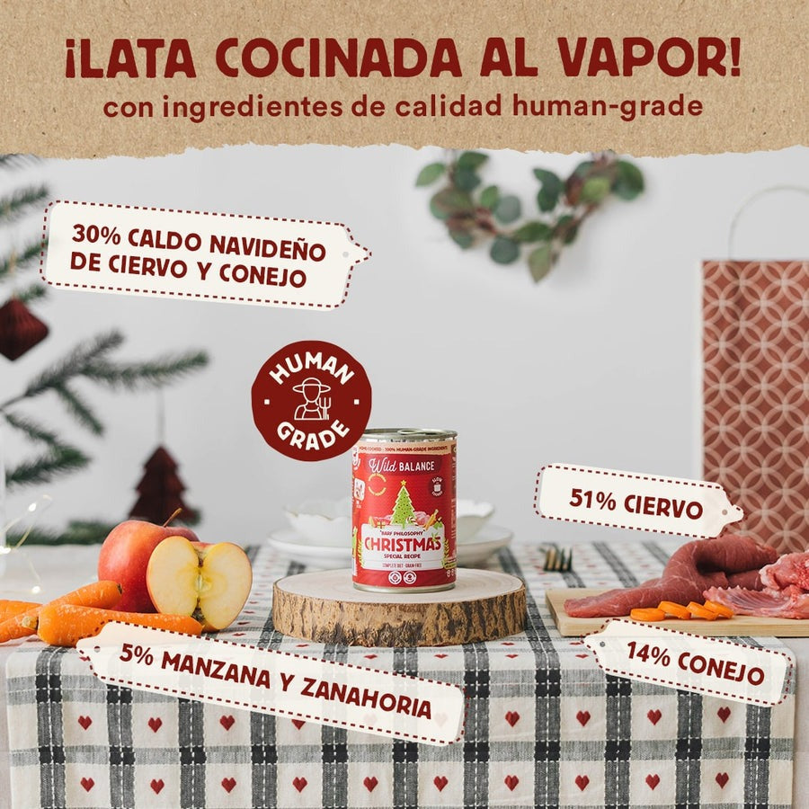 Lata Receta de Navidad BARF ciervo y conejo para perros Wild Balance 400 g