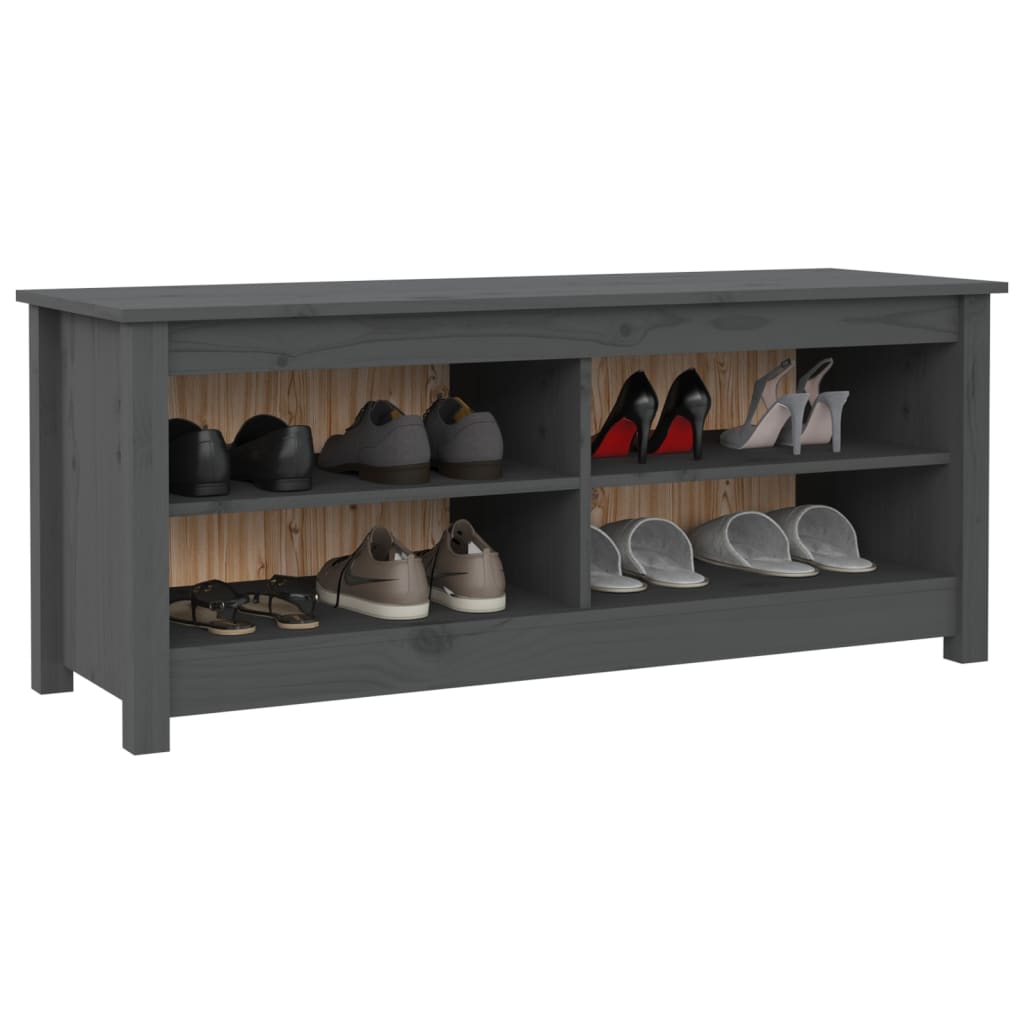 Banco Zapatero Madera Maciza De Pino Gris 110x38x45,5 Cm / Vetonek_5