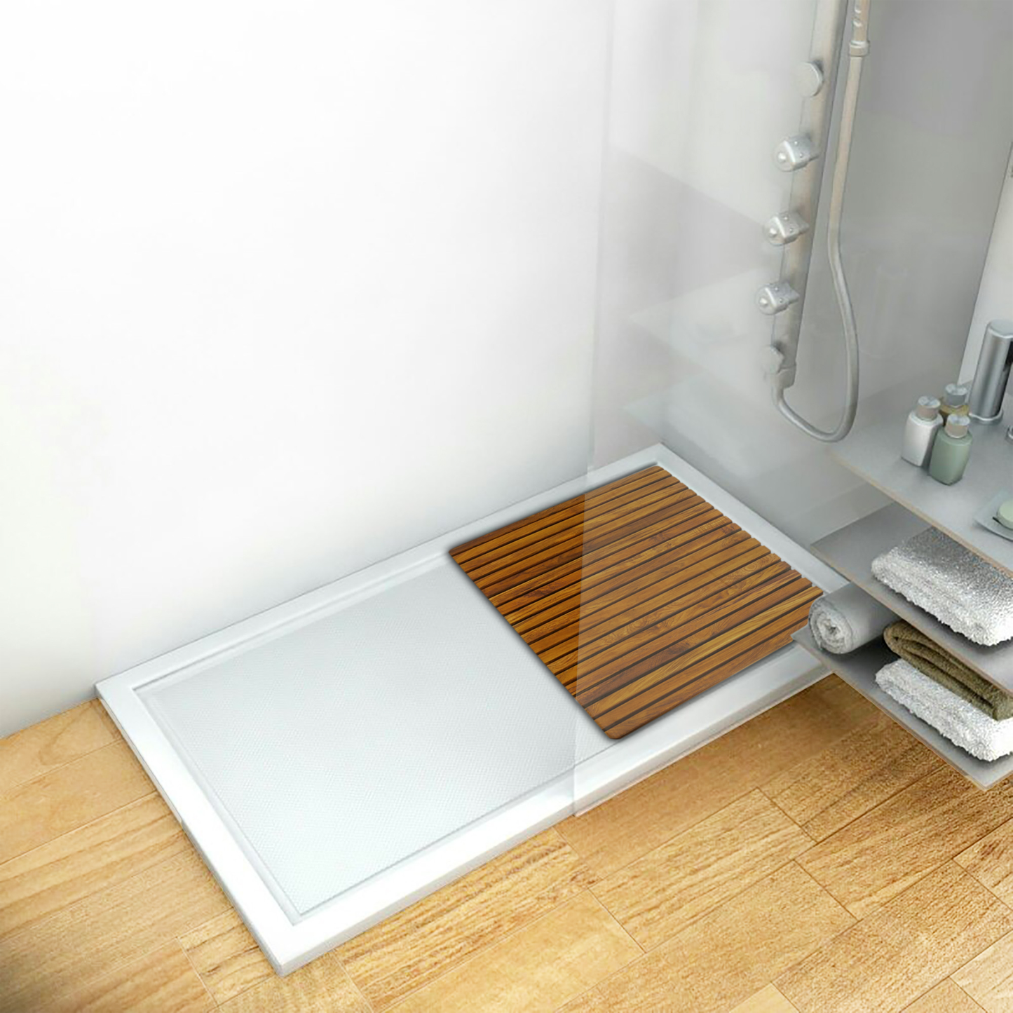 Tarima Para Ducha Y Baño Cuadrada 71 X 71 Cm De Madera De Teca Certificada_4