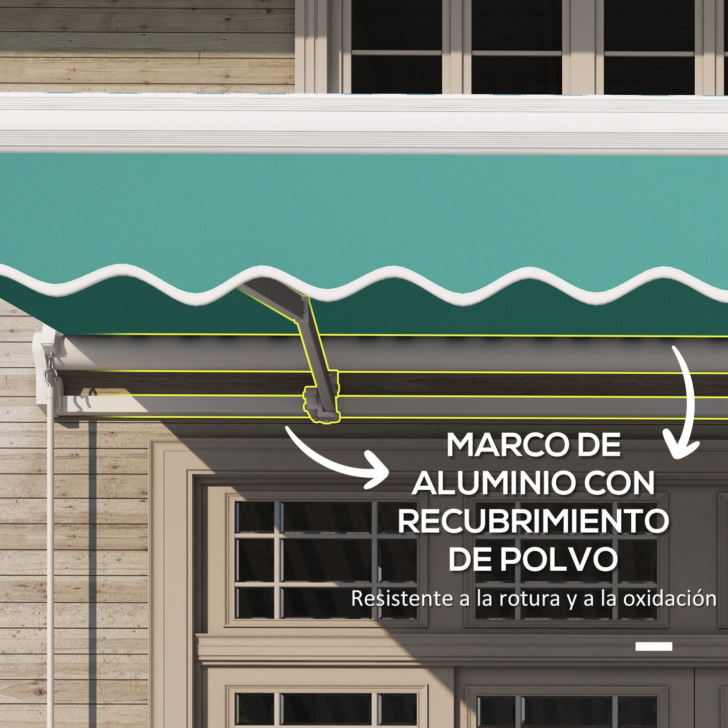 Outsunny Toldo Manual Plegable De Aluminio Con Manivela 395x245 Cm Verde_5