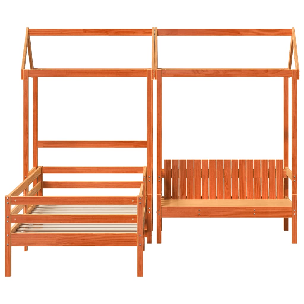 Set De Cama Y Banco Con Techo Madera De Pino Marrón 90x190 Cm_5