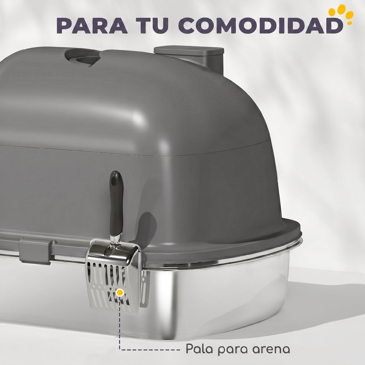 Pawhut Arenero Para Gatos Cubierto De Acero Inoxidable Con Pala Gris Oscuro_5