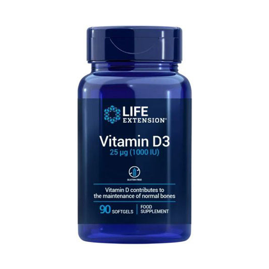 Vitamin D3 25 mcg (1000 IU), Life Extension 90 perlas