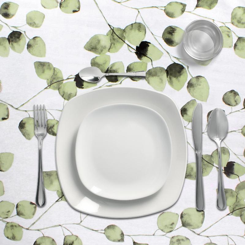 Mantel Hule Rectangular Hojas Verdes. Impermeable Antimanchas Pvc 140 Cm. X 20 Metros. Rollo Recortable. Interior Y Exterior