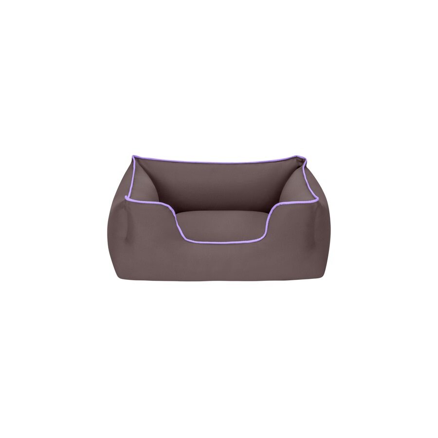 Cama Rectangular Confortable Impermeable Para Perro Wuapu Begur 105x85 Cm Marrón Con Detalle Lavanda