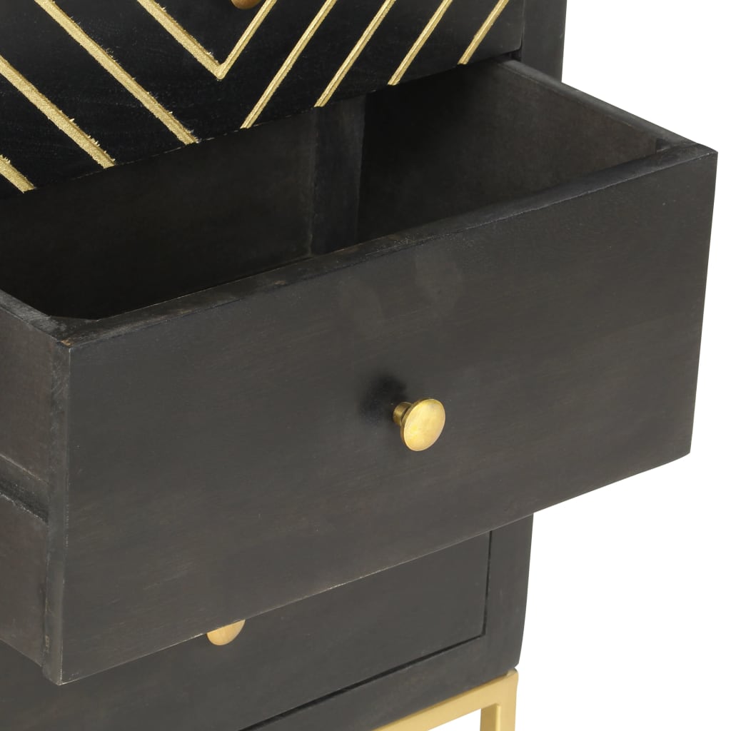 Cajonera De Madera Maciza De Mango Negro Y Dorado 45x30x105 Cm_3