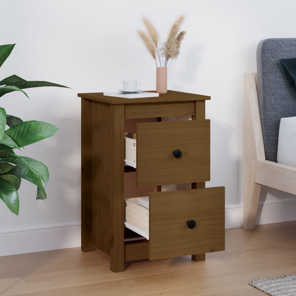 Mesita De Noche Madera Maciza De Pino Marrón Miel 40x35x61,5 Cm_4