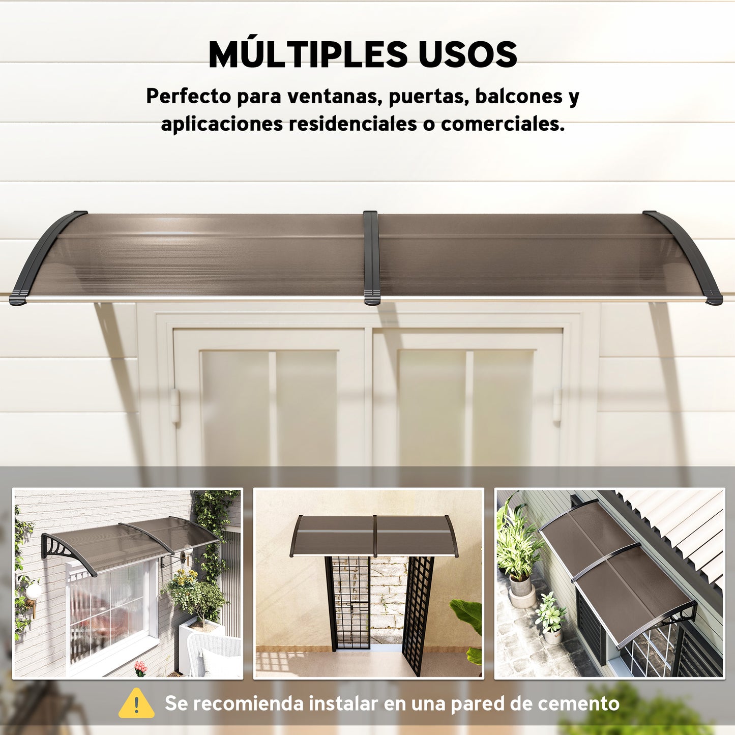 Outsunny Marquesina Para Puertas Y Ventanas 195x75cm Con Soporte De Aluminio_5