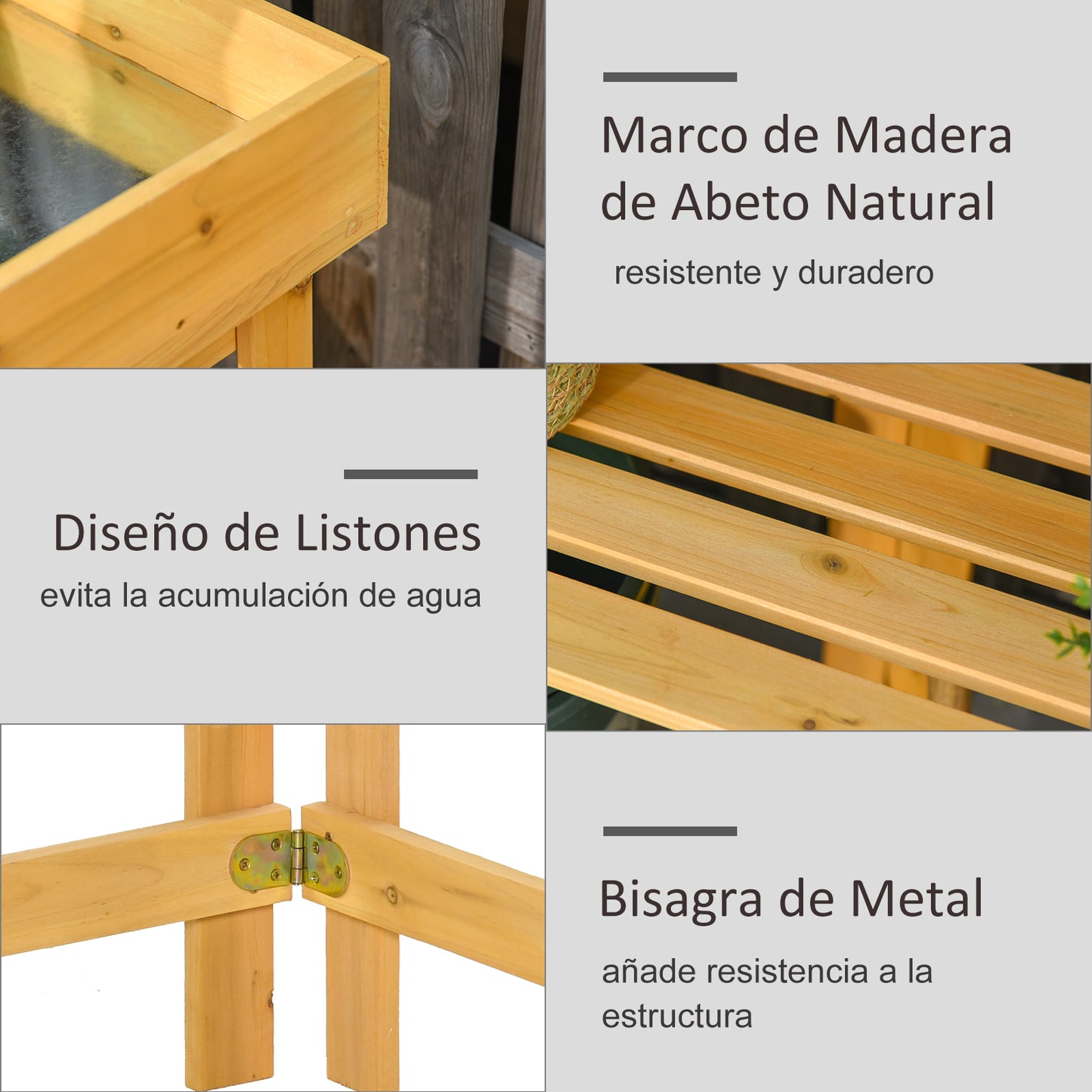 Outsunny Mesa De Plantación Plegable De Madera Con Placa De Zinc Y Estante_5