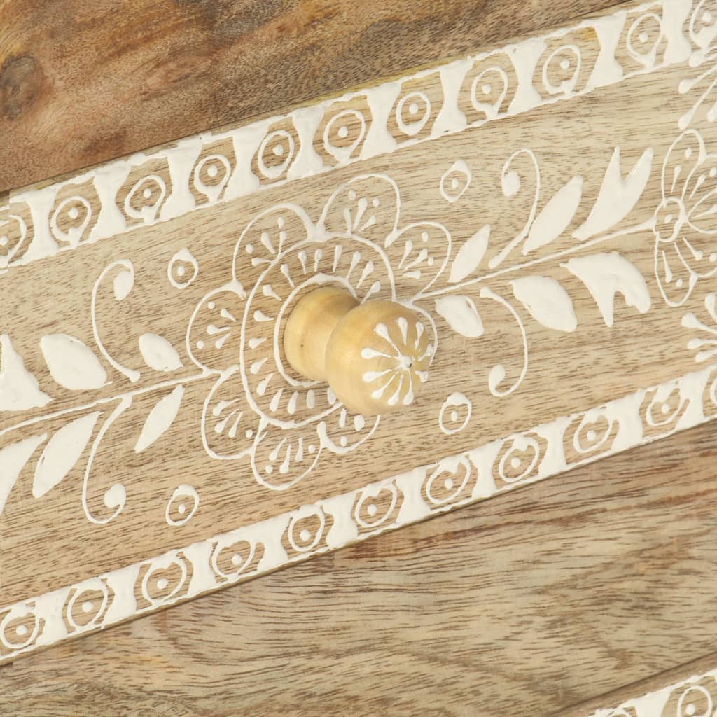 Mesita De Noche Pintada A Mano Madera Maciza Mango 40x30x60 Cm_4