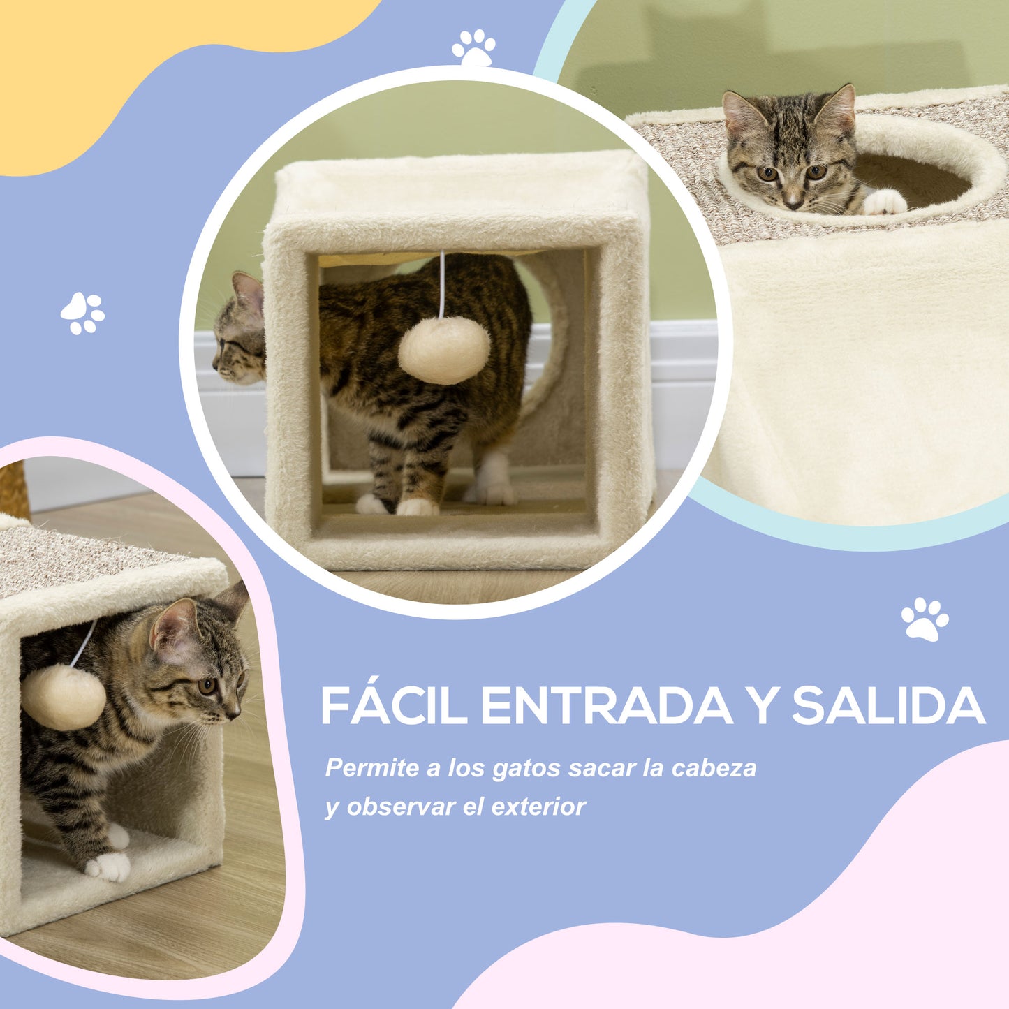 Pawhut Túnel Para Gatos Con Múltiples Entradas Casetas De Sisal Bola 98x30x30cm_5