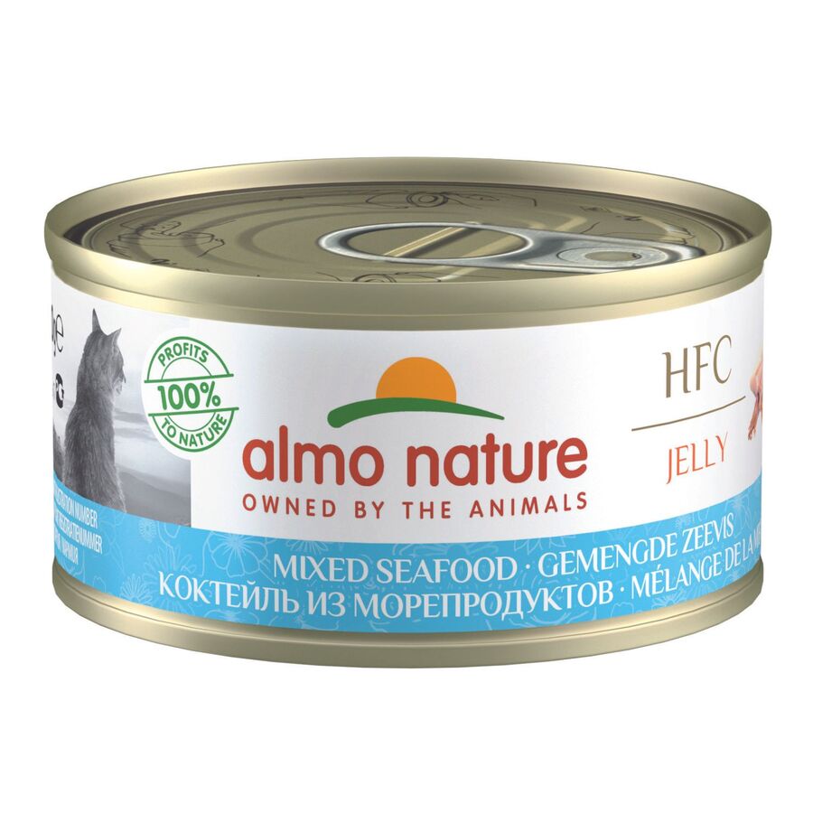 24x70gr Lata De Comida Húmeda Almo Para Gato Hfc De Mixto Mar En Gelatina_0