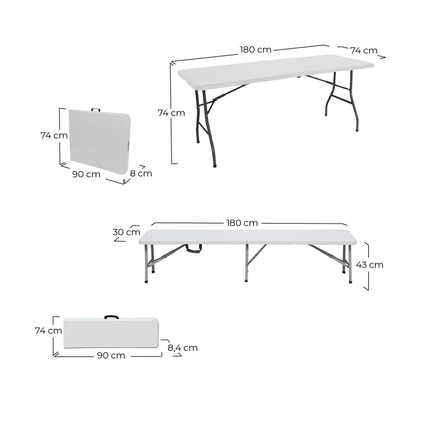 Conjunto Plegable Mesa Con 2 Bancos De 180cm Catering O91_5