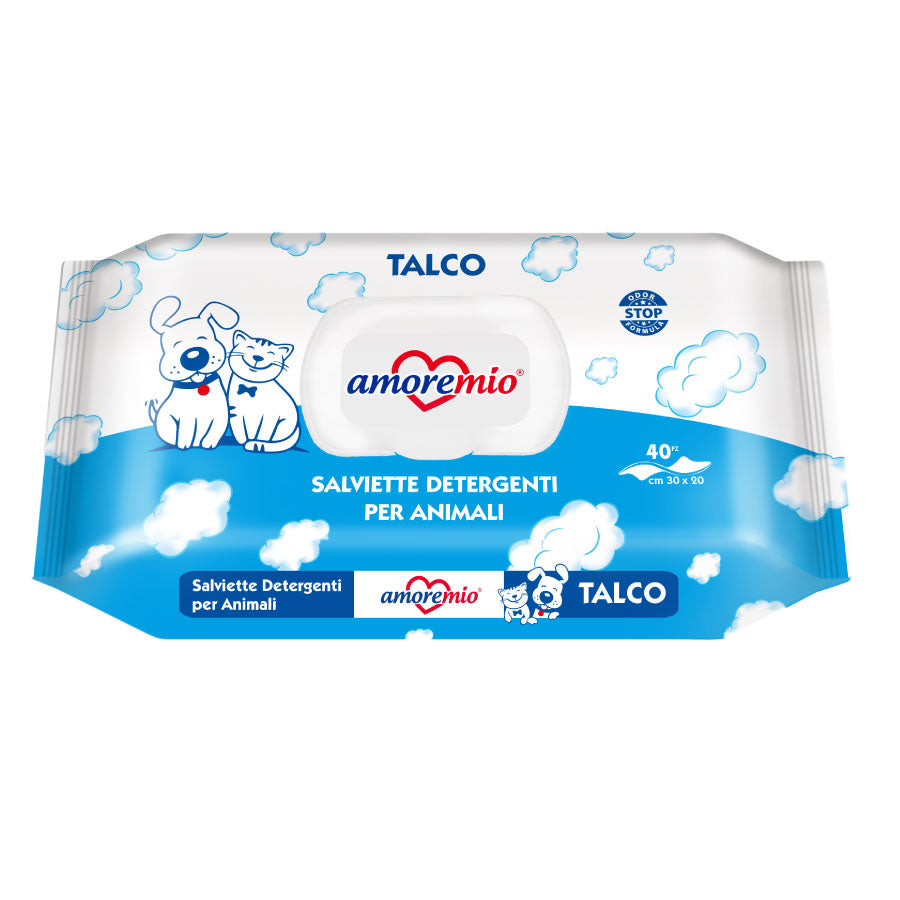 Amoremio Toallitas Talco para perro y gato, paquete de 40 toallitas