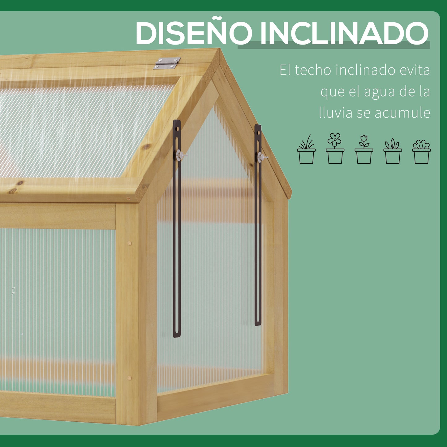 Outsunny Invernadero De Madera Jardín Con Policarbonato Y 4 Ventanas Abatibles_5
