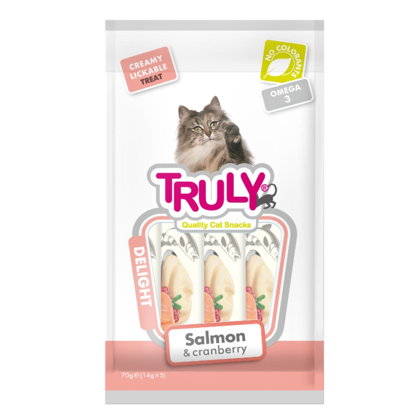 Stick De Crema Para Gato De Salmon Y Arandano Truly 12 Bolsas X 70 Gr (12 X 5 Sticks)