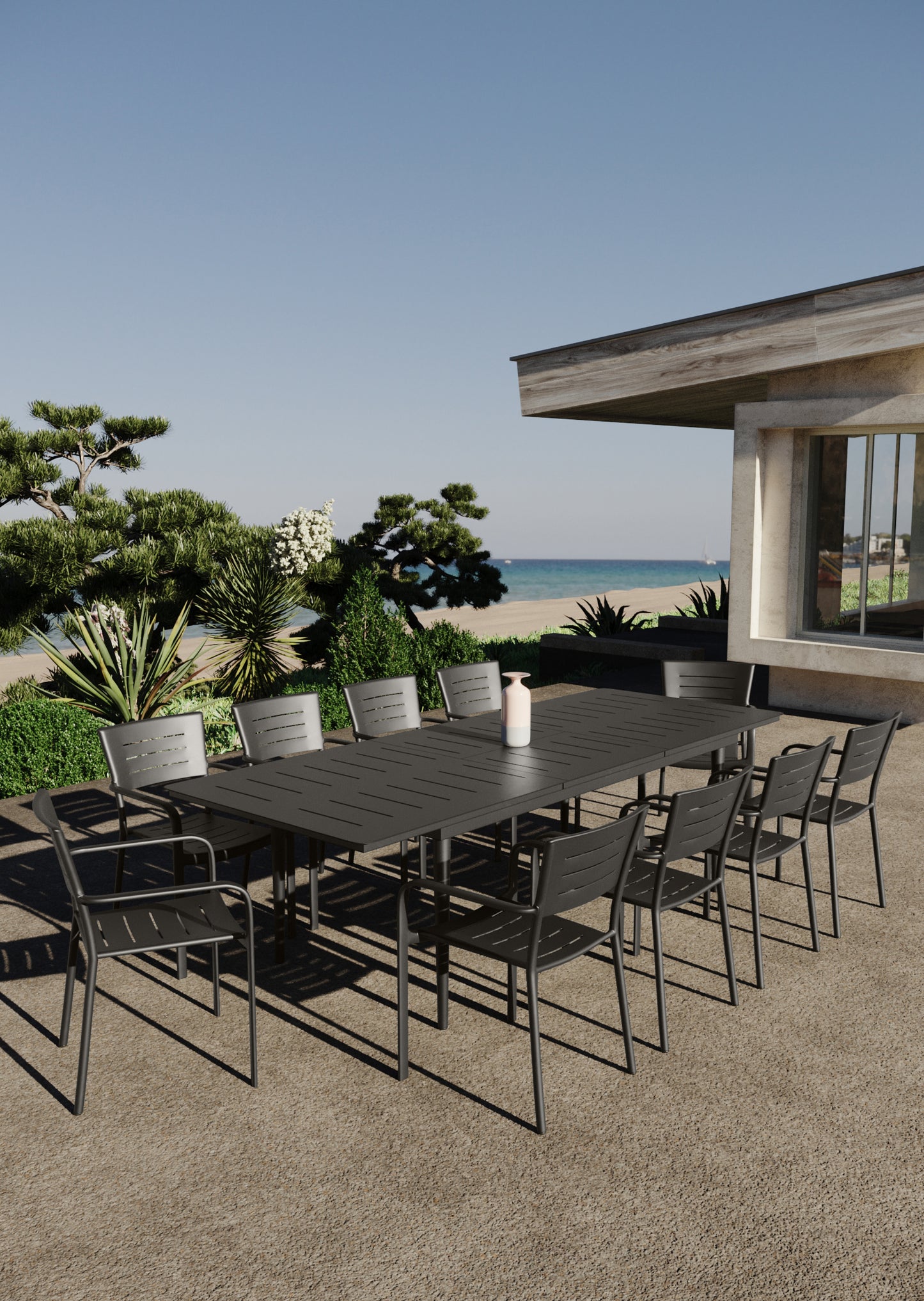 Inari Mesa De Jardín Rectangular Extensible Para 10 Personas De Aluminio Negro 240x100xh75cm- Mobiliario De Jardín_4