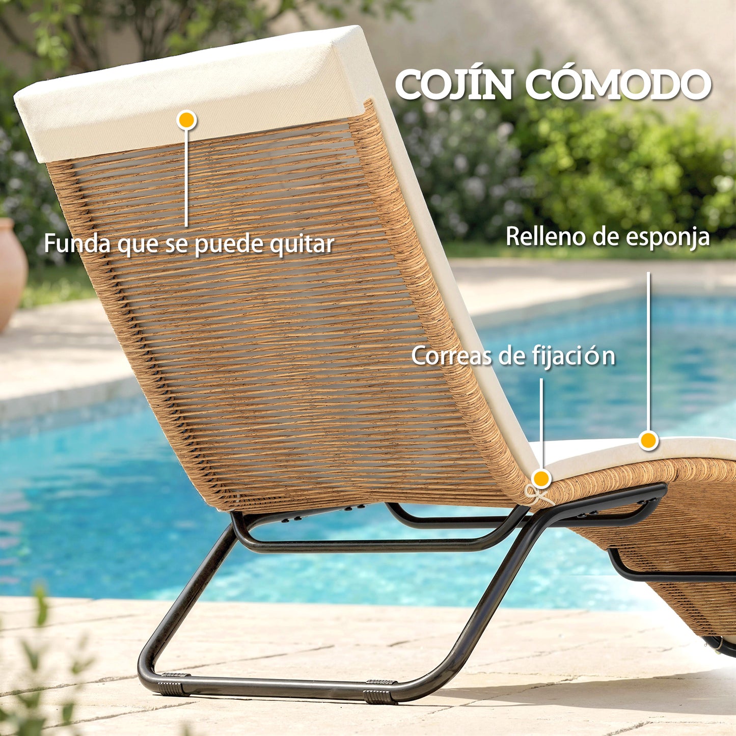 Outsunny Tumbona De Jardín Exterior De Ratán En Forma De S Con Cojín Crema_5