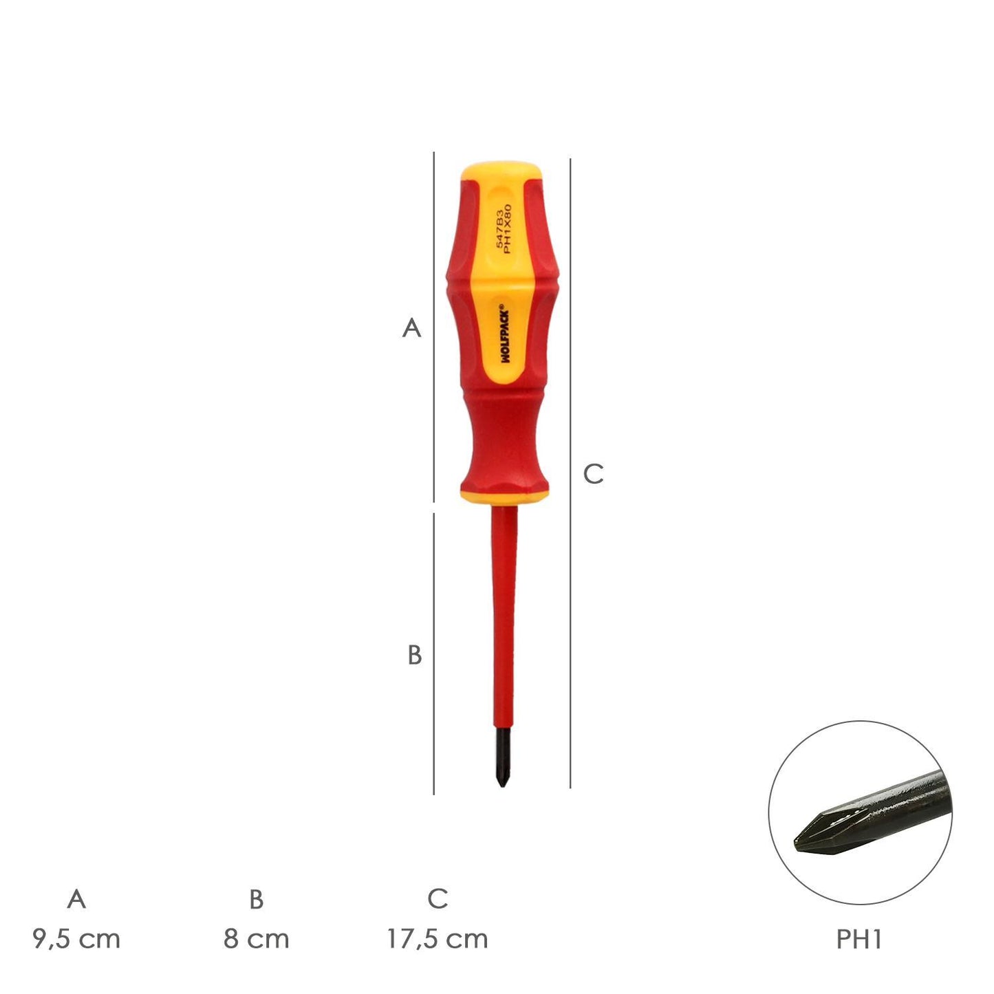 Destornillador Phillips Aislado Certificado Vde 1.000 V. Medida Ph 1 - 4,5 X 80 Mm. Destornillador Seguridad Electricista